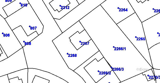 Parcela st. 2267 v KÚ Radotín, Katastrální mapa
