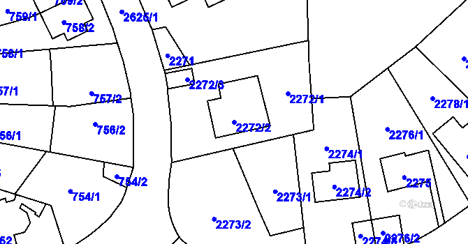 Parcela st. 2272/2 v KÚ Radotín, Katastrální mapa