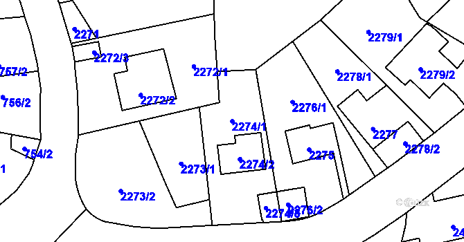 Parcela st. 2274/1 v KÚ Radotín, Katastrální mapa