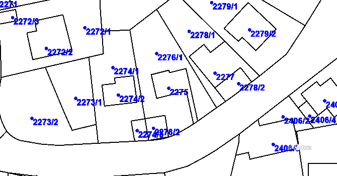 Parcela st. 2275 v KÚ Radotín, Katastrální mapa