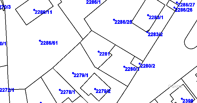Parcela st. 2281 v KÚ Radotín, Katastrální mapa
