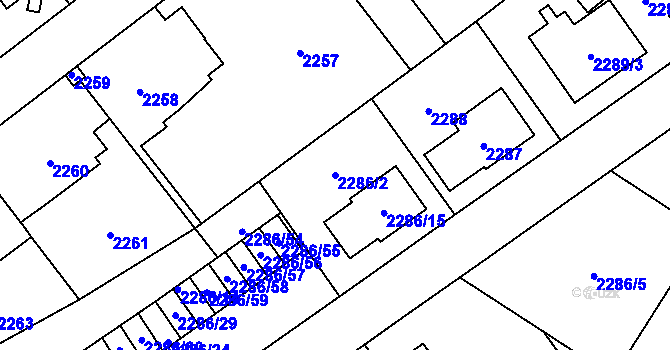 Parcela st. 2286/2 v KÚ Radotín, Katastrální mapa