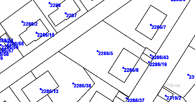 Parcela st. 2286/5 v KÚ Radotín, Katastrální mapa