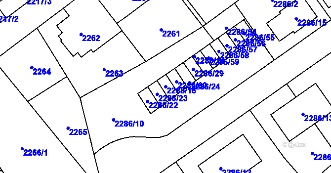 Parcela st. 2286/16 v KÚ Radotín, Katastrální mapa