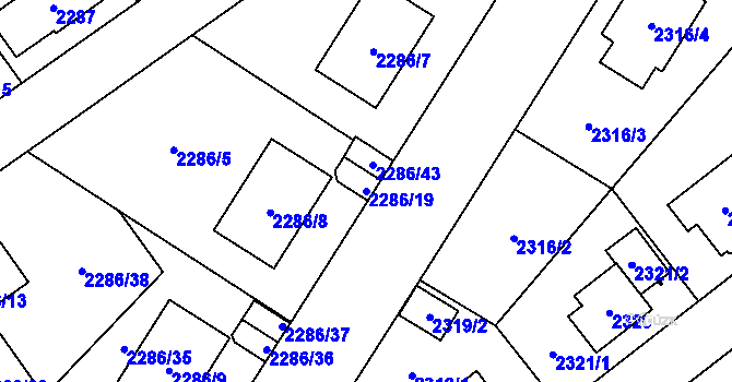 Parcela st. 2286/19 v KÚ Radotín, Katastrální mapa
