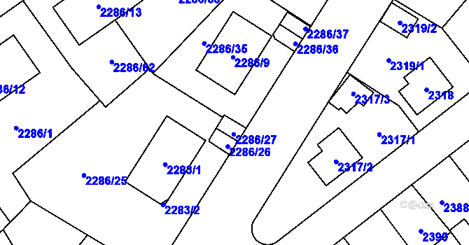 Parcela st. 2286/28 v KÚ Radotín, Katastrální mapa