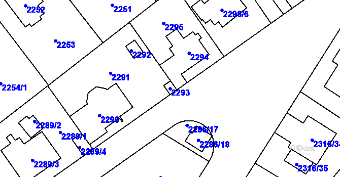 Parcela st. 2293 v KÚ Radotín, Katastrální mapa