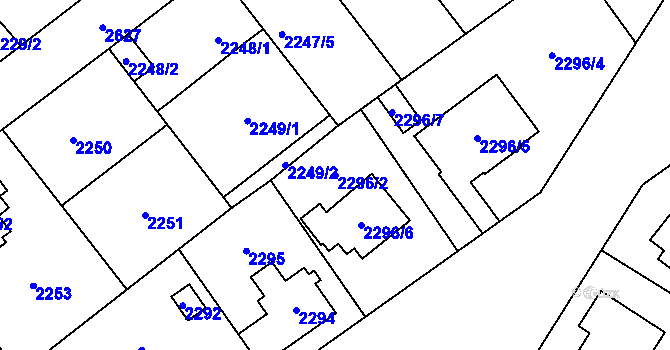 Parcela st. 2296/2 v KÚ Radotín, Katastrální mapa