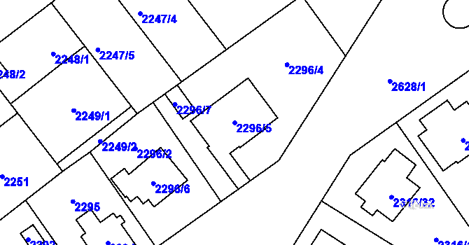 Parcela st. 2296/5 v KÚ Radotín, Katastrální mapa
