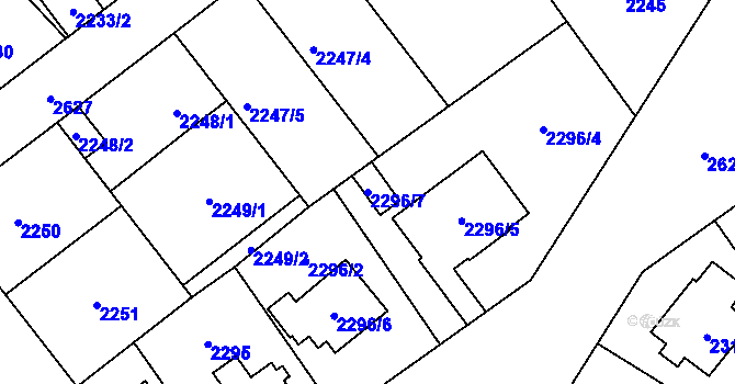 Parcela st. 2296/7 v KÚ Radotín, Katastrální mapa