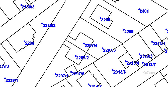 Parcela st. 2297/4 v KÚ Radotín, Katastrální mapa