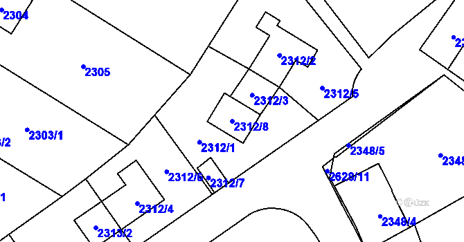 Parcela st. 2312/8 v KÚ Radotín, Katastrální mapa