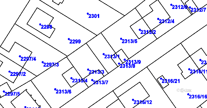 Parcela st. 2313/1 v KÚ Radotín, Katastrální mapa