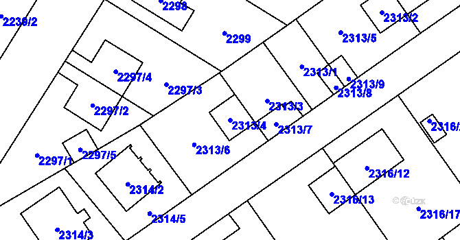 Parcela st. 2313/4 v KÚ Radotín, Katastrální mapa