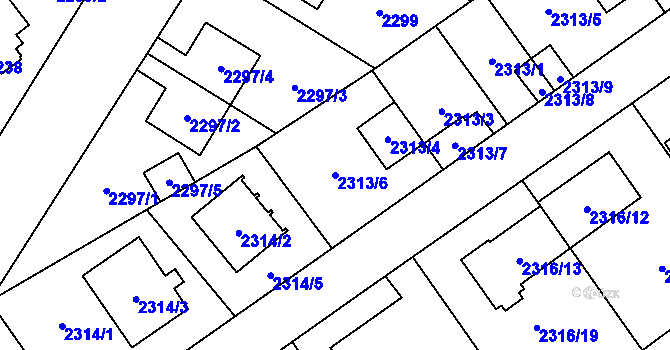 Parcela st. 2313/6 v KÚ Radotín, Katastrální mapa