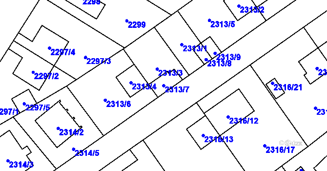 Parcela st. 2313/7 v KÚ Radotín, Katastrální mapa