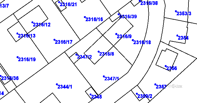 Parcela st. 2316/8 v KÚ Radotín, Katastrální mapa