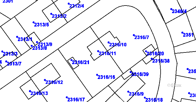Parcela st. 2316/11 v KÚ Radotín, Katastrální mapa