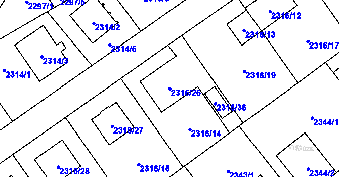 Parcela st. 2316/26 v KÚ Radotín, Katastrální mapa