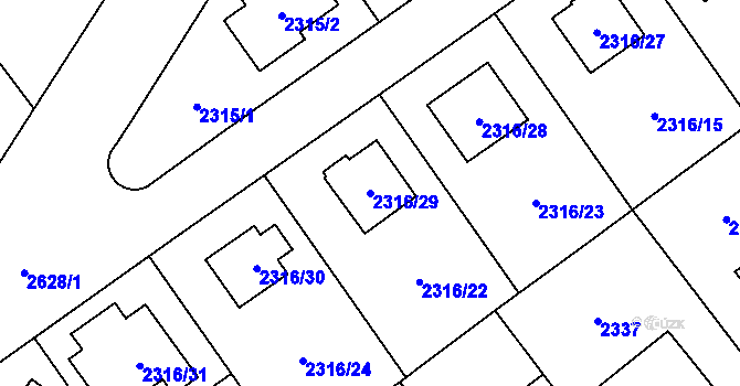 Parcela st. 2316/29 v KÚ Radotín, Katastrální mapa
