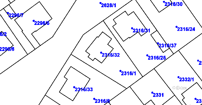 Parcela st. 2316/32 v KÚ Radotín, Katastrální mapa