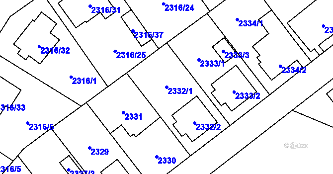 Parcela st. 2332/1 v KÚ Radotín, Katastrální mapa