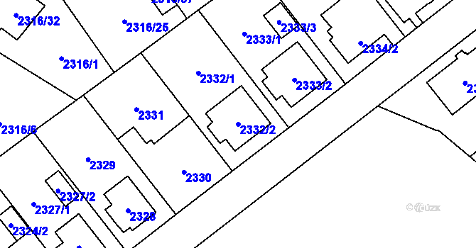 Parcela st. 2332/2 v KÚ Radotín, Katastrální mapa