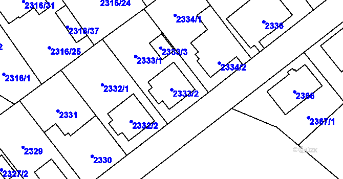 Parcela st. 2333/2 v KÚ Radotín, Katastrální mapa