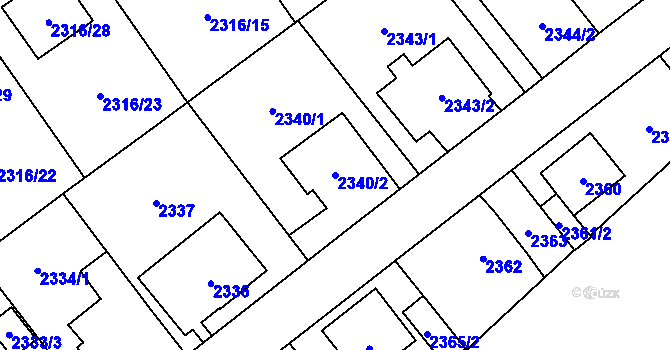 Parcela st. 2340/2 v KÚ Radotín, Katastrální mapa