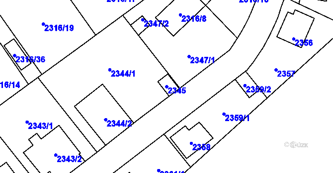 Parcela st. 2345 v KÚ Radotín, Katastrální mapa
