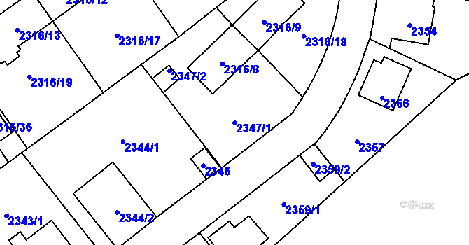 Parcela st. 2347/1 v KÚ Radotín, Katastrální mapa