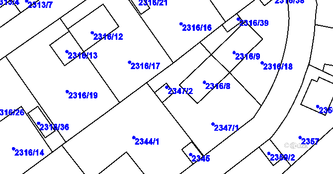 Parcela st. 2347/2 v KÚ Radotín, Katastrální mapa