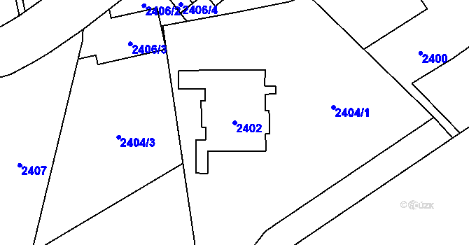 Parcela st. 2402 v KÚ Radotín, Katastrální mapa