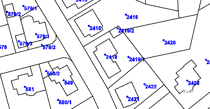 Parcela st. 2418 v KÚ Radotín, Katastrální mapa