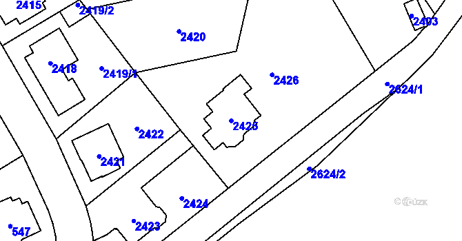 Parcela st. 2425 v KÚ Radotín, Katastrální mapa