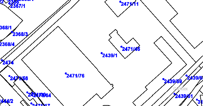 Parcela st. 2439/1 v KÚ Radotín, Katastrální mapa