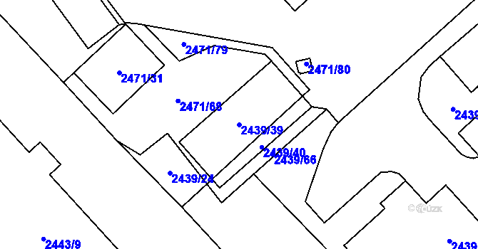 Parcela st. 2439/39 v KÚ Radotín, Katastrální mapa