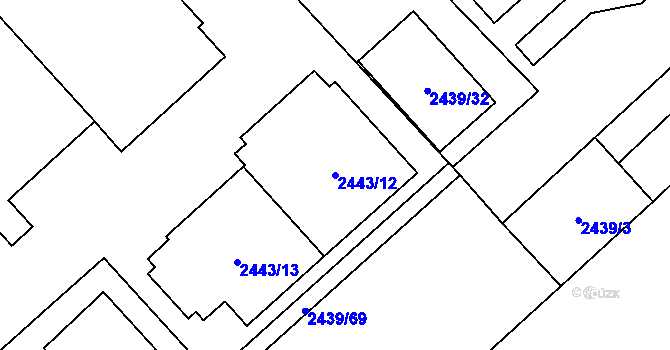 Parcela st. 2443/12 v KÚ Radotín, Katastrální mapa