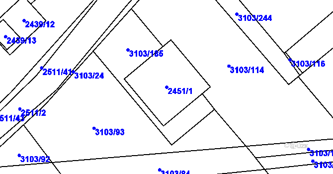 Parcela st. 2451/1 v KÚ Radotín, Katastrální mapa