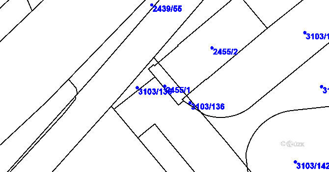 Parcela st. 2455/1 v KÚ Radotín, Katastrální mapa