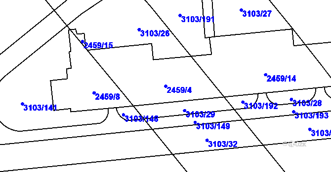 Parcela st. 2459/4 v KÚ Radotín, Katastrální mapa