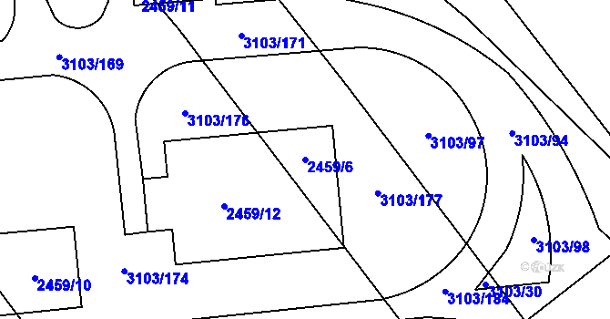 Parcela st. 2459/6 v KÚ Radotín, Katastrální mapa
