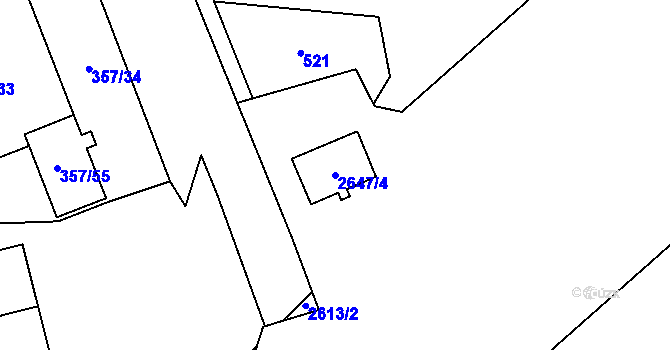 Parcela st. 2647/4 v KÚ Radotín, Katastrální mapa