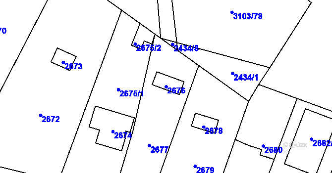 Parcela st. 2676 v KÚ Radotín, Katastrální mapa
