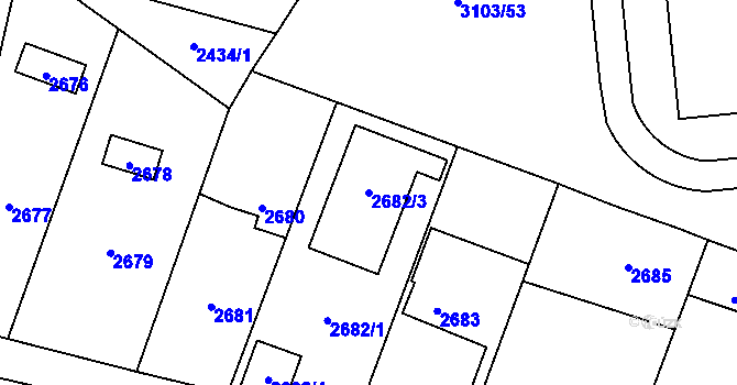 Parcela st. 2682/3 v KÚ Radotín, Katastrální mapa