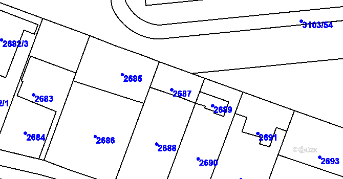 Parcela st. 2687 v KÚ Radotín, Katastrální mapa
