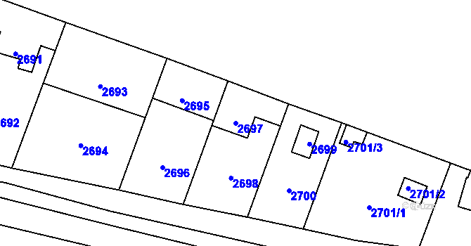 Parcela st. 2697 v KÚ Radotín, Katastrální mapa
