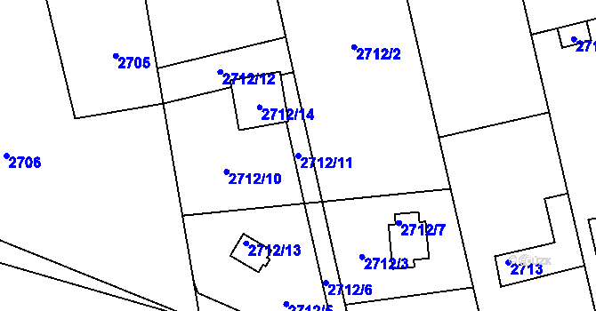 Parcela st. 2712/11 v KÚ Radotín, Katastrální mapa