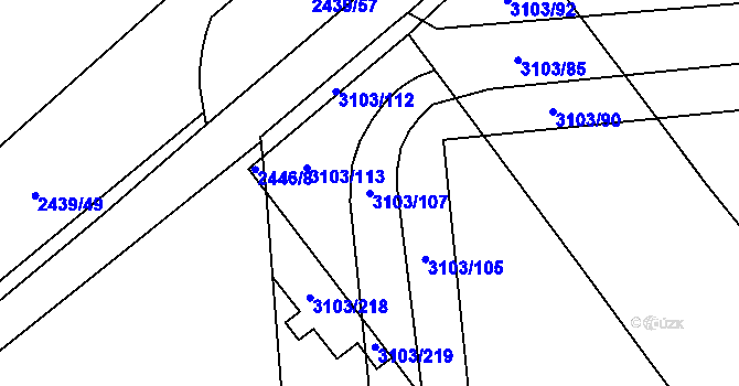 Parcela st. 3103/107 v KÚ Radotín, Katastrální mapa