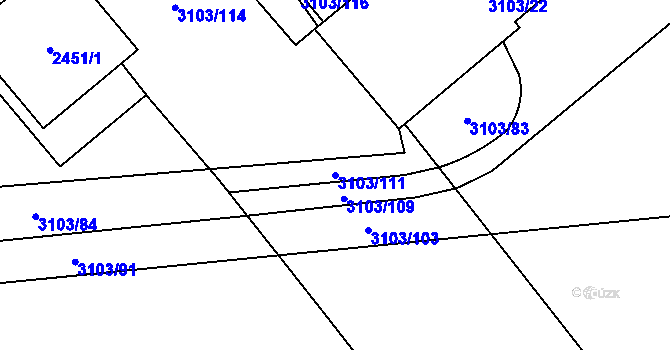 Parcela st. 3103/111 v KÚ Radotín, Katastrální mapa